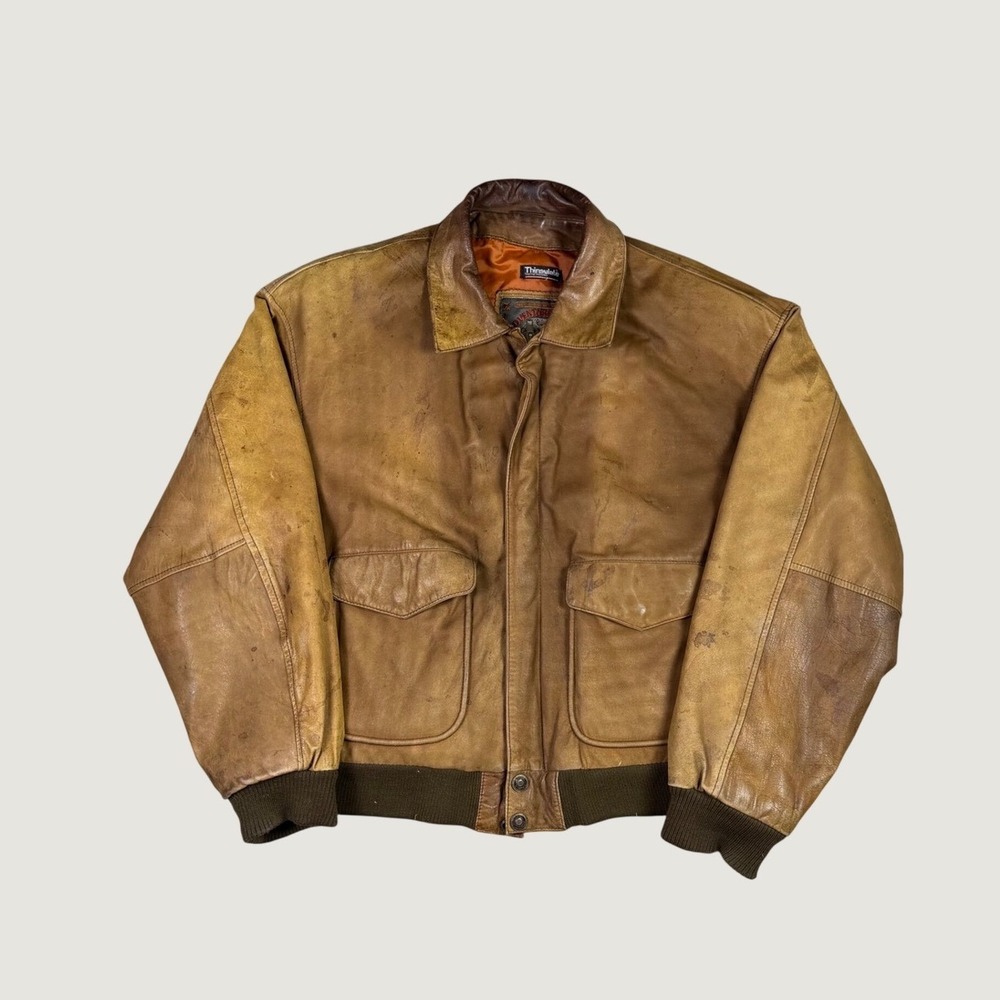 Adventure Bound Wilsons Leather Bomber Jacket Brown Thinsulate L Distressed